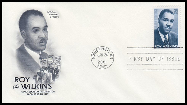 3501 / 34c Roy Wilkins : Civil Rights Leader : Black Heritage 2001 Artcraft FDC