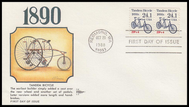 2266 / 24.1c Tandem Bicycle 1890's Coil Pair Gill Craft 1988 First Day Cover