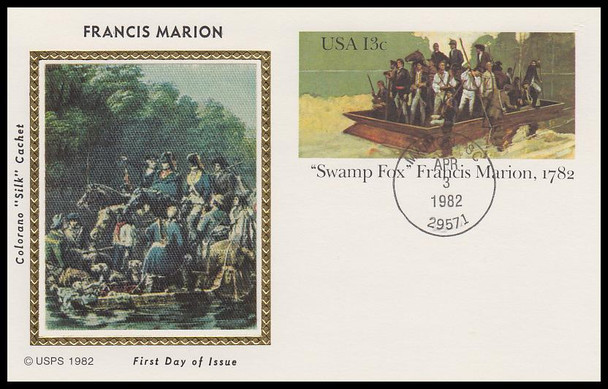 UX94 / 13c Francis Marion : Swamp Fox 1982 Colorano Silk Postal Card FDC
