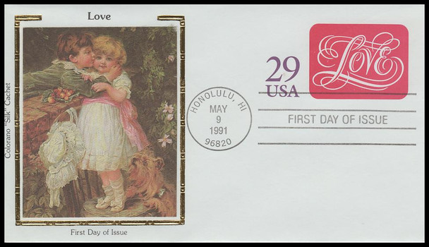 U621 / 29c Love Postal Stationary Envelope 1991 Colorano Silk First Day Cover