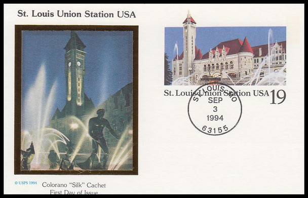 UX177 / 19c St. Louis Union Station 1994 Colorano Silk Postal Card FDC