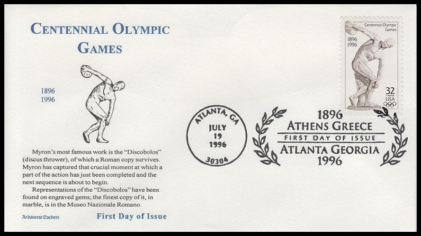 3087 / 32c Centennial Olympic Games 1996 Aristocrat Cachets First Day Cover