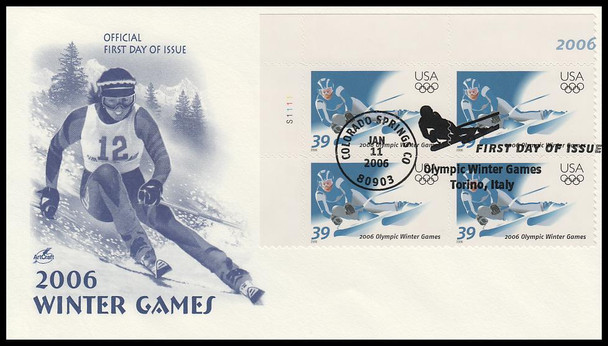 3995 / 39c Olympic Winter Games Plate Block 2006 Artcraft First Day Cover