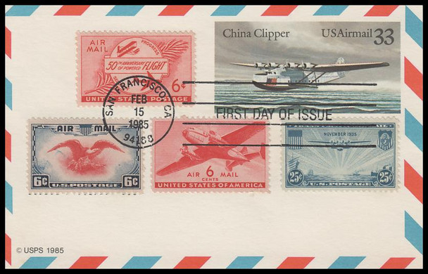 UXC22 / 33c China Clipper Airmail Combo 1985 Uncacheted USPS Postal Card FDC