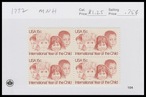 1772 / 15c International Year of the Child Block 1979 Mint Never Hinged Condition