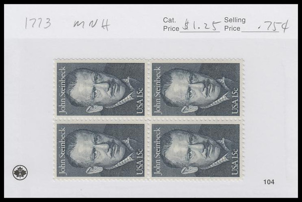1773 / 15c John Steinbeck : Literary Series Block 1979 Mint Never Hinged Condition