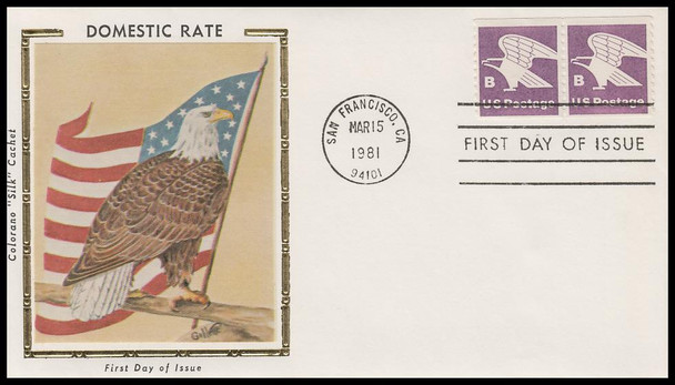 1820 / 18c B-rate Eagle Coil Pair 1981 Colorano Silk First Day Cover