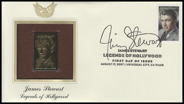 4197 / 41c James Stewart : Jimmy Stewart : Legends of Hollywood 2009 Gold Replica Postal Commemorative Society FDC with Info Card
