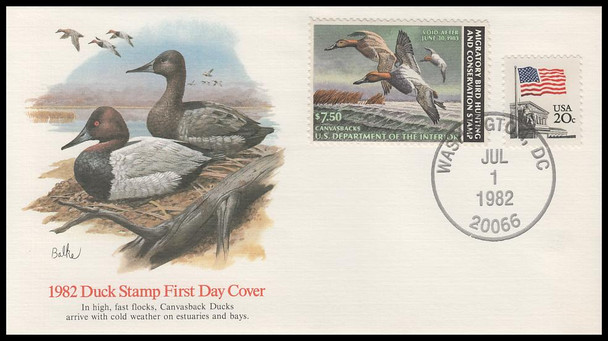 RW49 / $7.50 Canvasbacks : Federal Duck Stamp 1982 Fleetwood First Day Cover