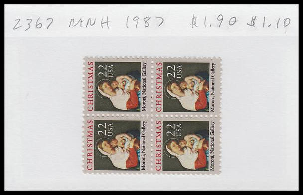 2367 / 22c Madonna and Child by Moroni : Christmas Block 1987 Mint Never Hinged Condition
