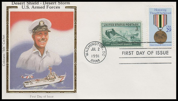 2551 / 29c Desert Storm Combo 1991 Colorano Silk First Day Cover 2551 / 29c Desert Storm Combo 1991 Colorano Silk First Day Cover