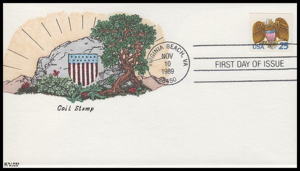 2431 / 25c Eagle and Shield 1989 Hand-Painted Kribbs' Kover First Day Cover #17 of 27
