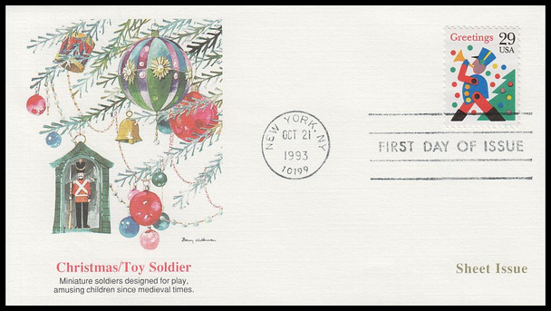 2791 - 2794 / 29c Greetings Christmas 1993 Set of 4 Fleetwood First Day Covers