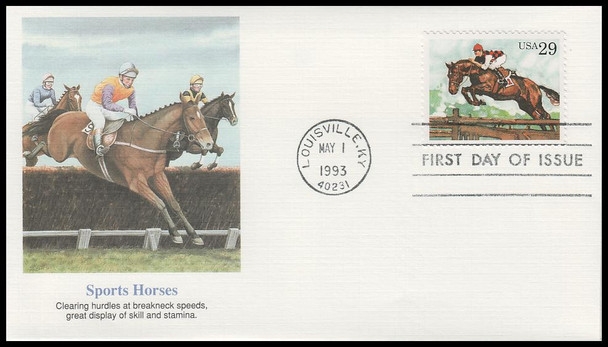 2756 - 2759 / 29c Sporting Horses 1993 Set of 4 Fleetwood First Day Covers