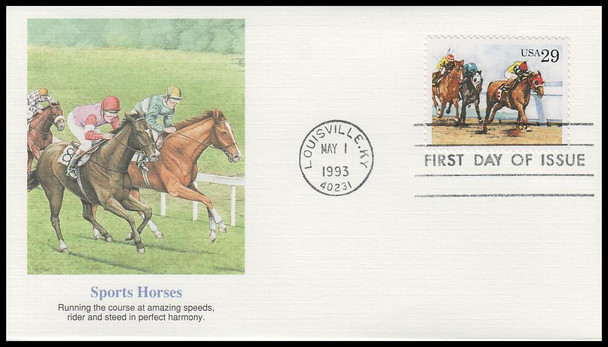 2756 - 2759 / 29c Sporting Horses 1993 Set of 4 Fleetwood First Day Covers
