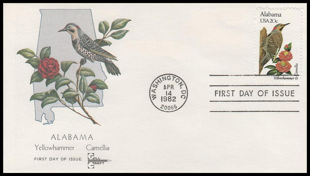 1953 - 2002 / 20c State Birds and Flowers Wash, DC Postmarks Set of 50 Gill Craft 1982 FDCs 1953 - 2002 / 20c State Birds and Flowers Wash, DC Postmarks Set of 50 Gill Craft 1982 FDCs