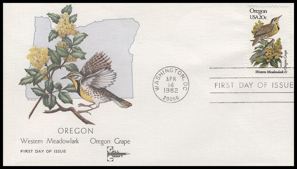1953 - 2002 / 20c State Birds and Flowers Wash, DC Postmarks Set of 50 Gill Craft 1982 FDCs 1953 - 2002 / 20c State Birds and Flowers Wash, DC Postmarks Set of 50 Gill Craft 1982 FDCs