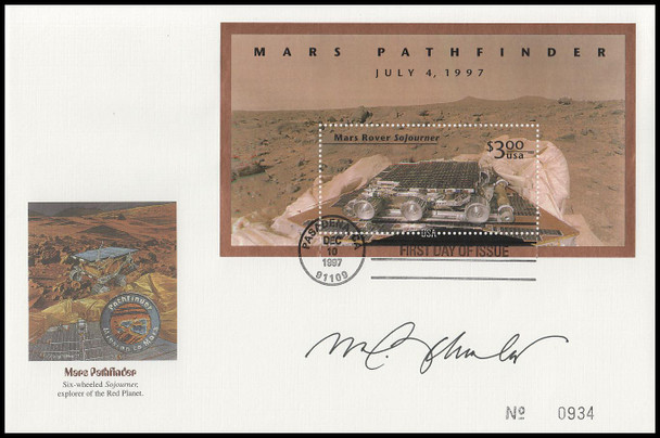 3178 / $3 Mars Pathfinder Priority Mail Souvenir Sheet 1997 Signed By Artist Mark Schuler Oversized Large Format Fleetwood FDC