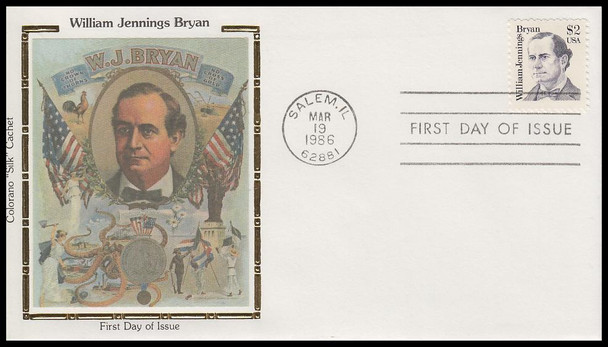 2195 / $2 William Jennings Bryan 1986 Colorano Silk First Day Cover