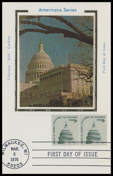 1616 / 9c Capitol Dome Coil Pair 1976 Colorano Silk First Day of Issue Maxi Card