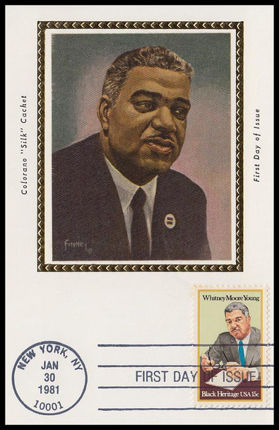 1875 / 15c Whitney Moore Young : Black Heritage Series 1981 Colorano Silk First Day of Issue Maxi Card