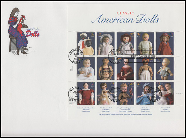 3151 / 32c Classic American Dolls Pane 1997 Oversized Large Format Cover Craft Cachet Limited Edition FDC with text insert card