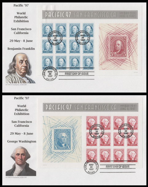 3139 - 3140 / 50c and 60c Pacific '97 Souvenir Sheets 1997 FDCO Exclusive ADD-ON FDCs