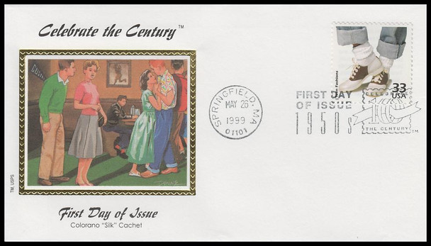 3187b / 33c Teen Fashions : Celebrate the Century 1950s : 1999 Colorano Silk First Day Cover