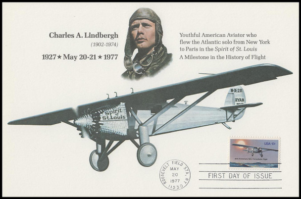 1710 / 13c Lindbergh Flight 1977 Presentation Card Fleetwood FDC