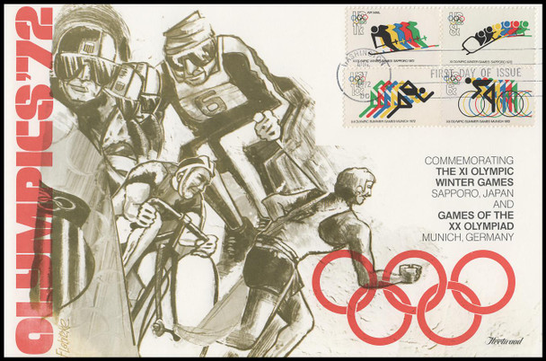 1460 - 1462 & C85 / 6 - 15c Olympics 1972 Presentation Card Fleetwood FDC