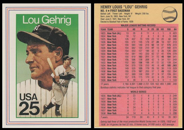 2417 / Lou Gehrig 1989 USPS Stamp Art Collectible Trading Card