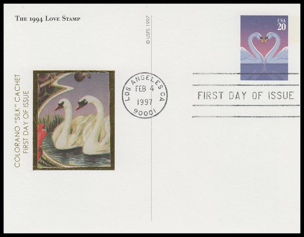 UX279a - h / 20c Love Postal Cards : Love Stamp Series 1997 Set of 8 Colorano Silk FDCs