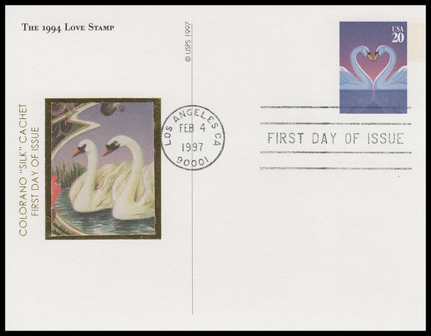 UX279a - h / 20c Love Postal Cards : Love Stamp Series 1997 Set of 8 Colorano Silk FDCs