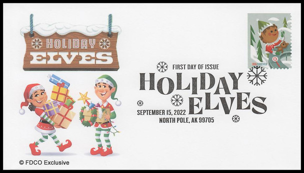 5722 - 5725 / 60c Holiday Elves : Christmas 2022 Set of 4 FDCO Exclusive FDCs