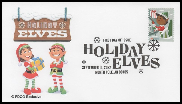5722 - 5725 / 60c Holiday Elves : Christmas 2022 Set of 4 FDCO Exclusive FDCs