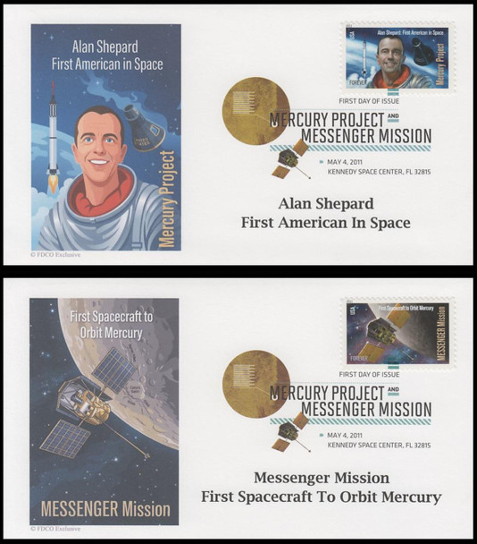 4527 - 4528 / 44c Mercury Mission 2011 Set of 2 Digital Color Postmark FDCO Exclusive FDCs