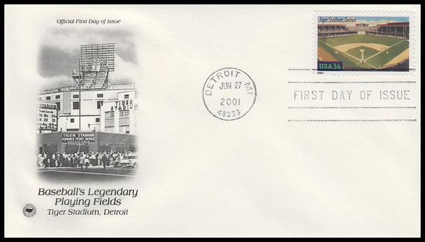 3510 - 3519 / 34c Legendary Major League Baseball Playing Fields Set of 10 New York, NY Postmark 2001 PCS FDCs