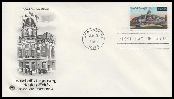 3510 - 3519 / 34c Legendary Major League Baseball Playing Fields Set of 10 New York, NY Postmark 2001 PCS FDCs