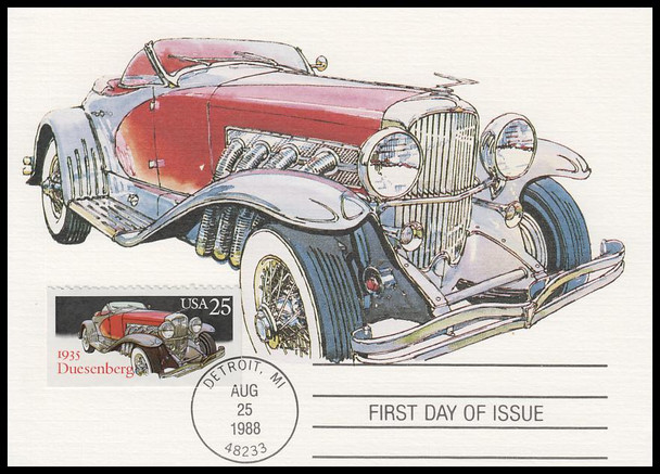 2381 - 2385 / 25c Classic Cars 1988 Set of 5 USPS First Day of Issue Maximum Cards