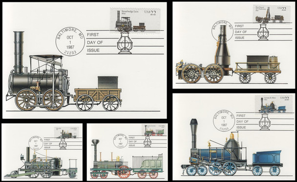 2362 - 2366 / 22c Locomotives 1987 Set of 5 USPS First Day of Issue Maximum Cards