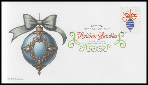 4575 - 4578 / 44c Holiday Baubles 2011 Set of 4 Digital Color Postmark FDCO Exclusive FDCs