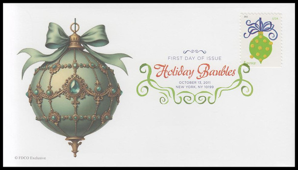 4575 - 4578 / 44c Holiday Baubles 2011 Set of 4 Digital Color Postmark FDCO Exclusive FDCs
