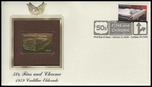 4353 - 4357 / 42c Tail Fins and Chrome : Automobiles of the 1950's Gold Replica 2008 Postal Commemorative Society FDCs with info cards