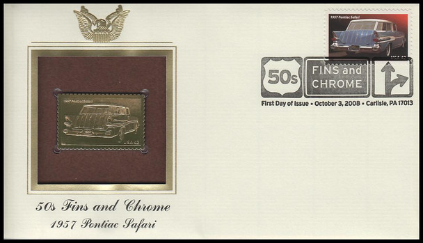 4353 - 4357 / 42c Tail Fins and Chrome : Automobiles of the 1950's Gold Replica 2008 Postal Commemorative Society FDCs with info cards