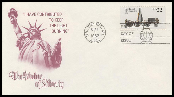 2362 - 2366 / 22c Locomotives 1987 Set of 5 Artcraft Severe #3C FDCs (ONE ENVELOPE HAS CRIMPED EDGE)