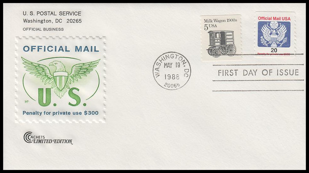 O138b / 20c Official Mail Eagle Coil Pair 1988 Cover Craft Cachets FDC With Insert Card (Limited Edition of Only 350 Made)