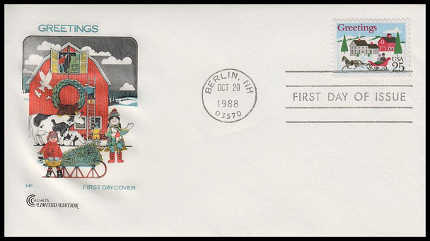 2400 / 25c Christmas Village 1988 Cover Craft Cachets FDC With Insert Card (Limited Edition of Only 325 Made)
