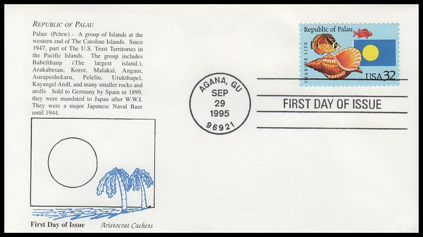 2999 / 32c Republic of Palau Independence 1995 Aristocrat Cachets First Day Cover