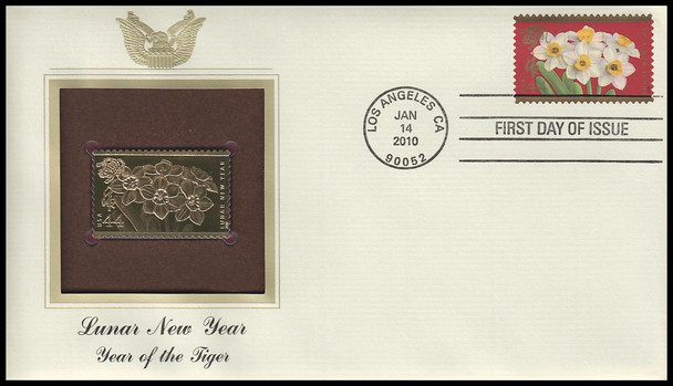 4435 / 44c Year of the Tiger : Chinese Lunar New Year 2010 Gold Replica Postal Commemorative Society FDC with Info Card