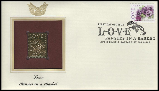 4450 / 44c Pansies in a Basket 2010 Gold Replica Postal Commemorative Society FDC with Info Card